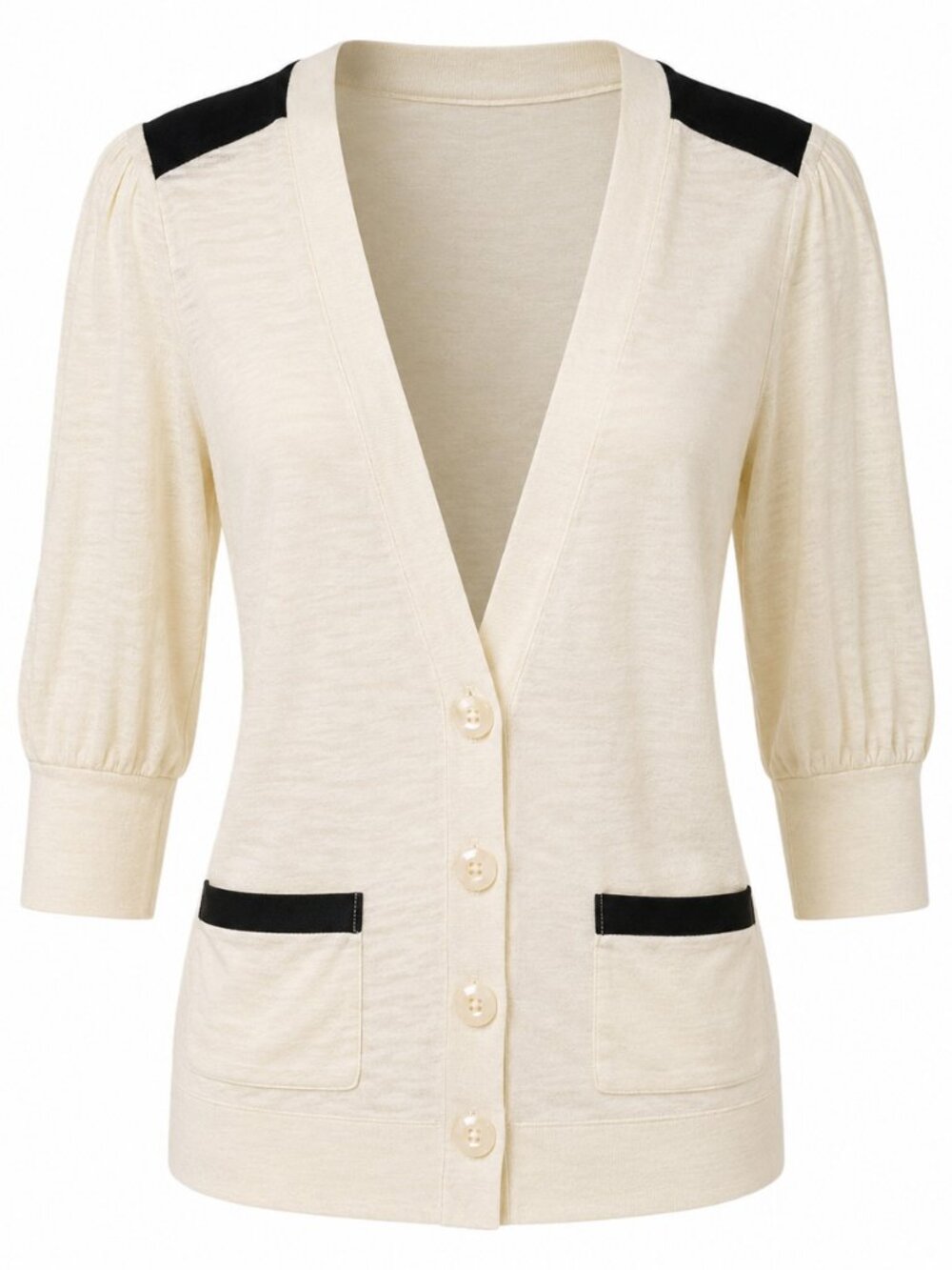 NWT Poof cream lightweight cardigan with black contrast Small